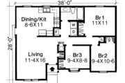 Ranch Style House Plan - 3 Beds 1 Baths 962 Sq/Ft Plan #334-102 