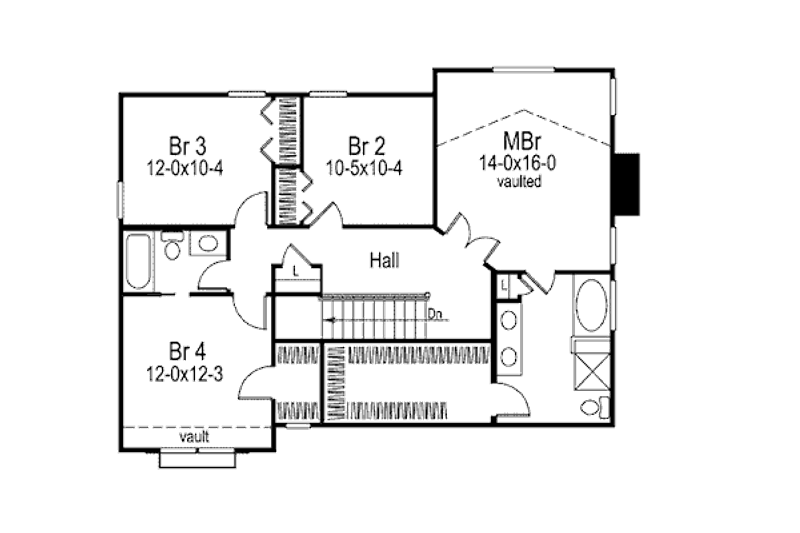 House Design - Floor Plan - Upper Floor for Traditional House Plan #57-343 - 4 bed, 2.5 bath