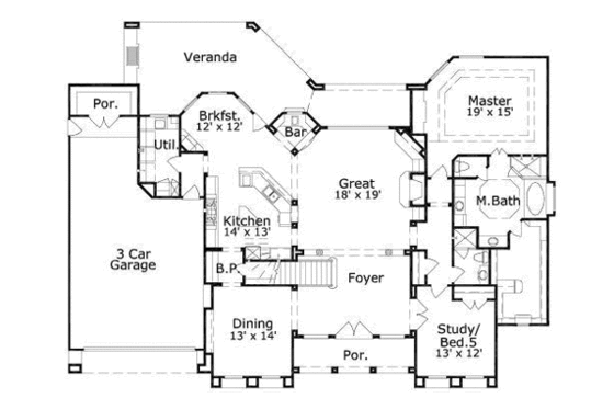 Floor Plan - Main Floor for Traditional House Plan #411-177 - 5 bed, 3 bath