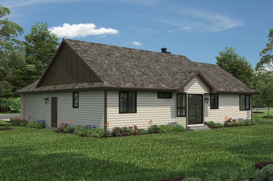 Exterior - Rear Elevation 3 for Ranch House Plan #18-1055 - 2 bed, 2 bath