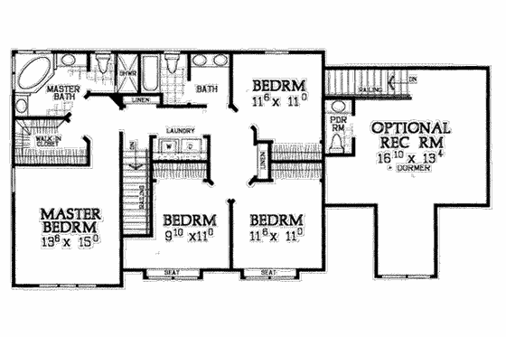 Floor Plan - Upper Floor for Traditional House Plan #72-479 - 4 bed, 2.5 bath