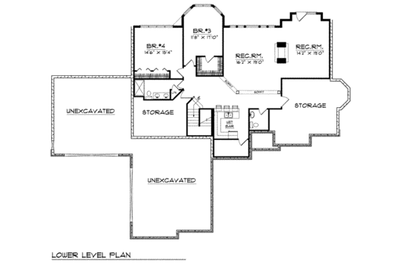 Floor Plan - Lower Floor for Mediterranean House Plan #70-780 - 4 bed, 3.5 bath
