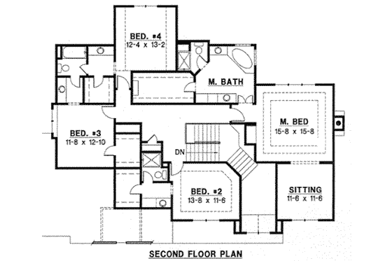 Floor Plan - Upper Floor for Traditional House Plan #67-746 - 4 bed, 3.5 bath