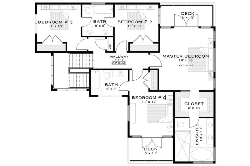 House Design - Floor Plan - Upper Floor for Country House Plan #1101-35 - 4 bed, 3.5 bath