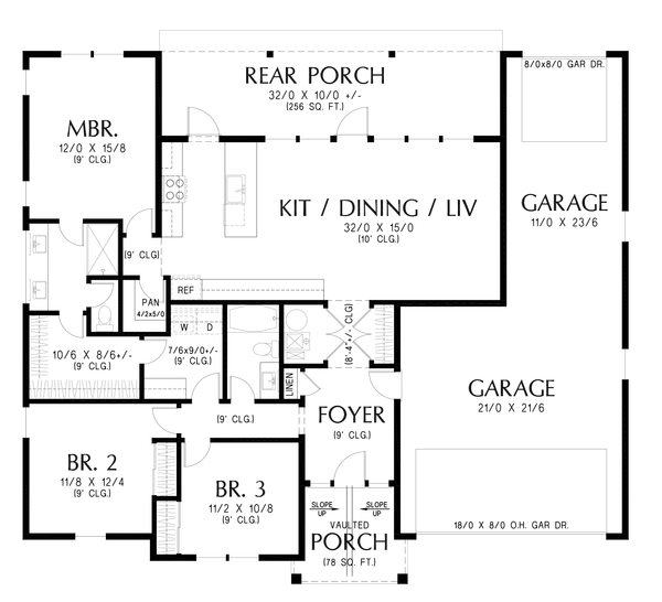 Architectural House Design - Floor Plan - Main Floor for Farmhouse House Plan #48-1218 - 3 bed, 2 bath