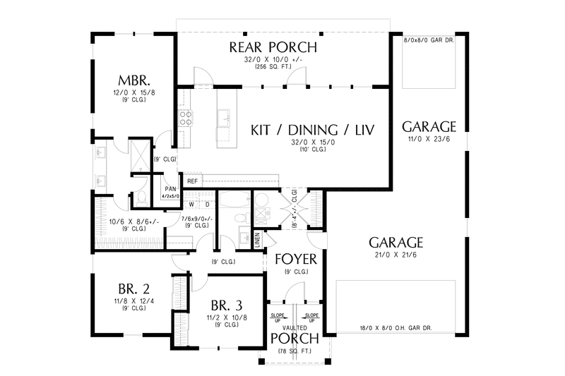 Architectural House Design - Floor Plan - Main Floor for Farmhouse House Plan #48-1218 - 3 bed, 2 bath