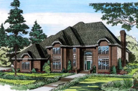 Exterior - Front Elevation for European House Plan #312-328 - 4 bed, 3.5 bath