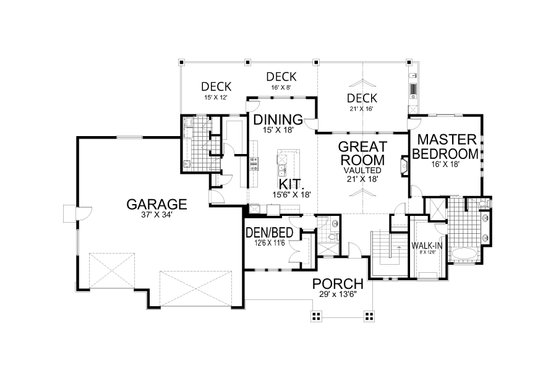 Floor Plan - Main Floor for Craftsman House Plan #112-222 - 5 bed, 4 bath