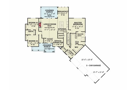Floor Plan - Main Floor for Craftsman House Plan #54-435 - 3 bed, 2.5 bath
