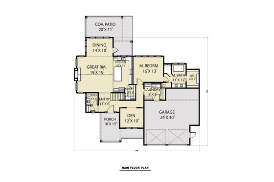 Floor Plan - Main Floor for Craftsman House Plan #1070-148 - 4 bed, 2.5 bath