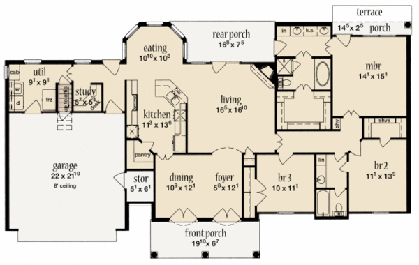 Dream House Plan - Ranch Floor Plan - Main Floor Plan #36-502