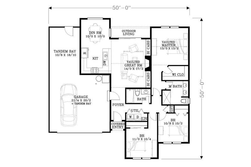 Home Plan - Floor Plan - Main Floor for Craftsman House Plan #53-612 - 3 bed, 2 bath