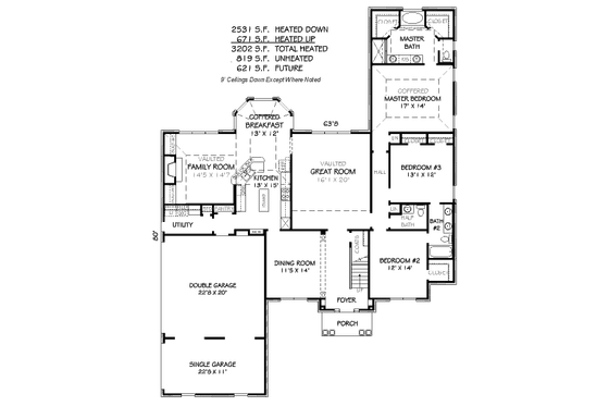 Floor Plan - Main Floor for Colonial House Plan #424-7 - 4 bed, 4.5 bath