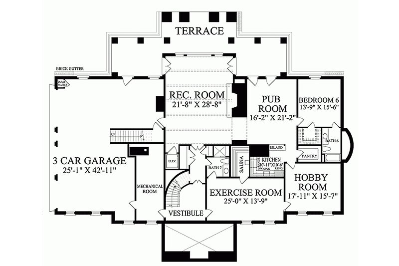 House Design - Floor Plan - Lower Floor for Classical House Plan #137-211 - 5 bed, 6 bath