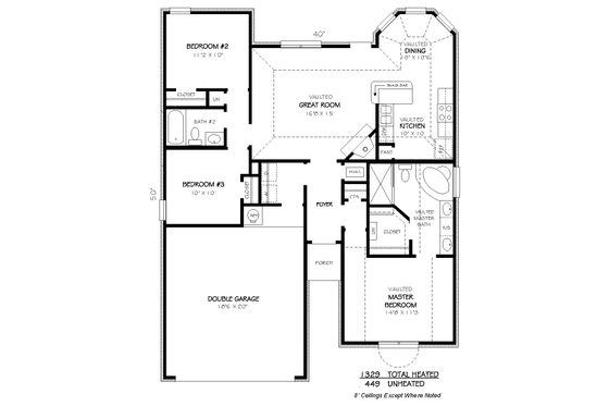 Floor Plan - Main Floor for Traditional House Plan #424-160 - 3 bed, 2 bath