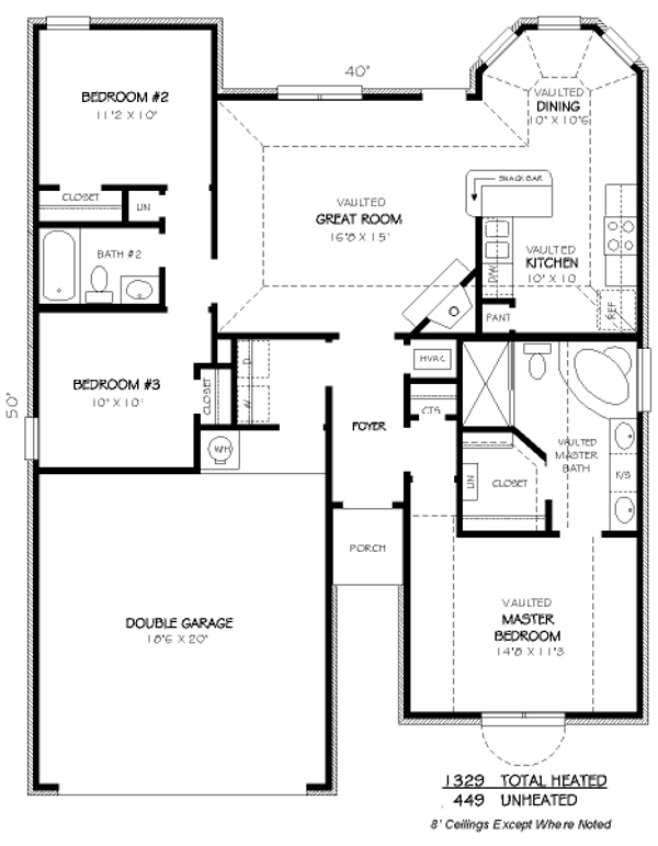 Floor Plan - Main Floor for Traditional House Plan #424-160 - 3 bed, 2 bath