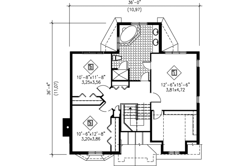 Home Plan - Floor Plan - Upper Floor for European House Plan #25-299 - 3 bed, 1.5 bath