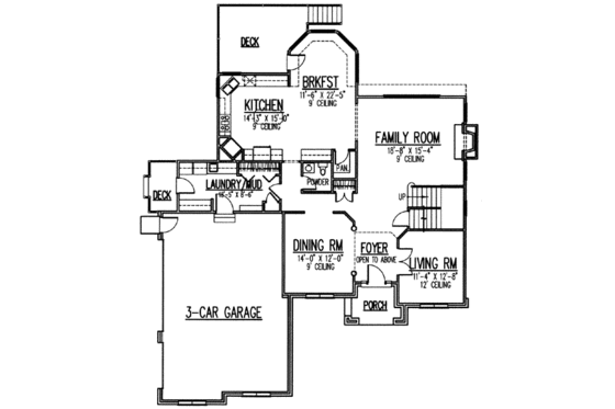 Floor Plan - Main Floor for European House Plan #9-109 - 3 bed, 2.5 bath