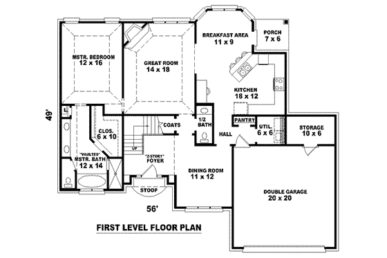 Floor Plan - Main Floor for European House Plan #81-766 - 3 bed, 2.5 bath