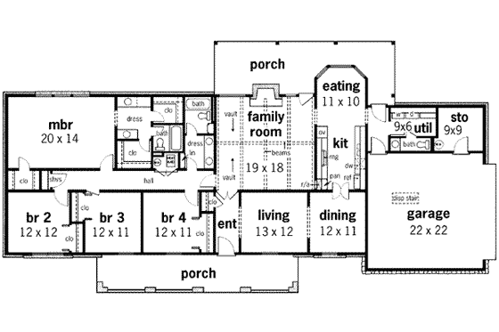 Floor Plan - Main Floor for Country House Plan #45-247 - 4 bed, 3 bath