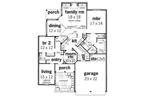 Floor Plan - Main Floor for Southern House Plan #45-126 - 3 bed, 2 bath