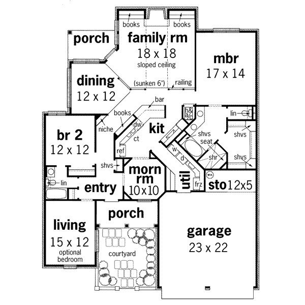 Architectural House Design - Southern Floor Plan - Main Floor Plan #45-126