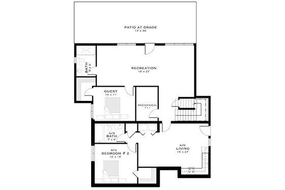 Floor Plan - Lower Floor for Contemporary House Plan #1101-70 - 3 bed, 3.5 bath