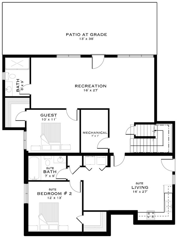Architectural House Design - Floor Plan - Lower Floor for Contemporary House Plan #1101-70 - 3 bed, 3.5 bath