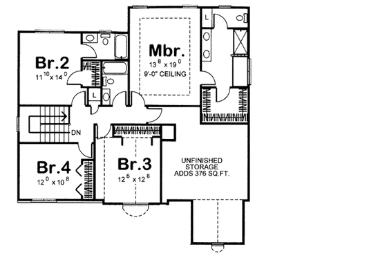 Floor Plan - Upper Floor for Traditional House Plan #455-175 - 4 bed, 3.5 bath