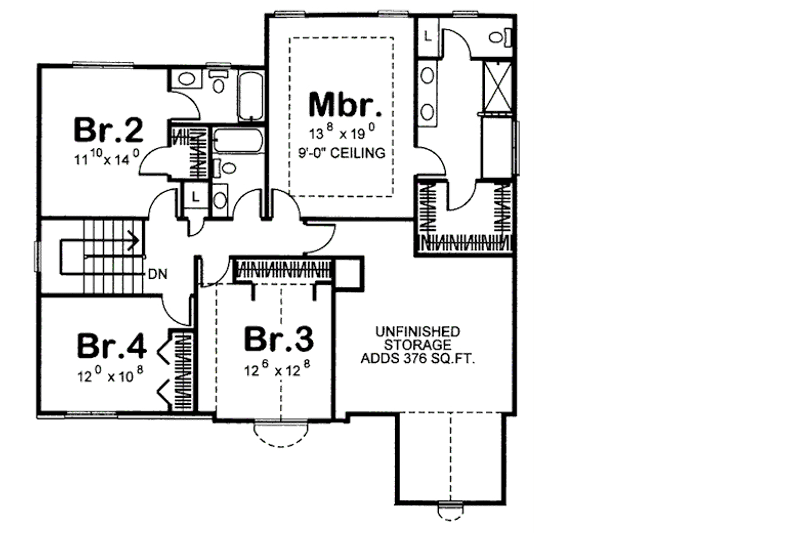 House Blueprint - Floor Plan - Upper Floor for Traditional House Plan #455-175 - 4 bed, 3.5 bath