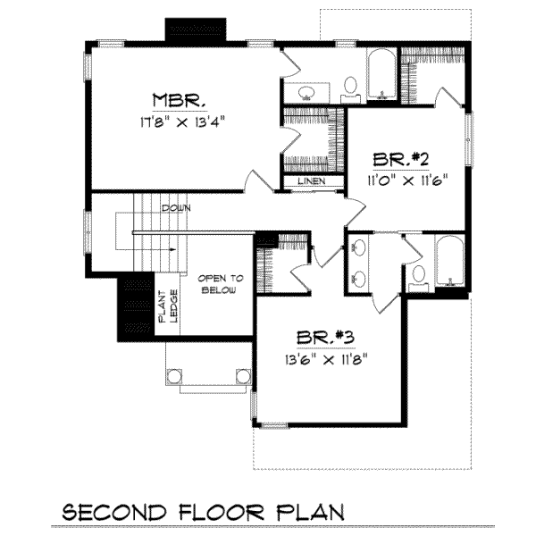 Traditional Floor Plan - Upper Floor Plan #70-200