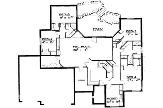 Floor Plan - Lower Floor for European House Plan #308-183 - 5 bed, 3.5 bath