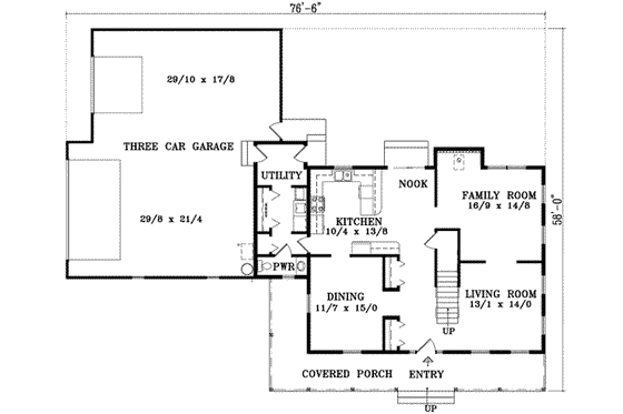 Floor Plan - Main Floor for Traditional House Plan #1-976 - 4 bed, 2.5 bath