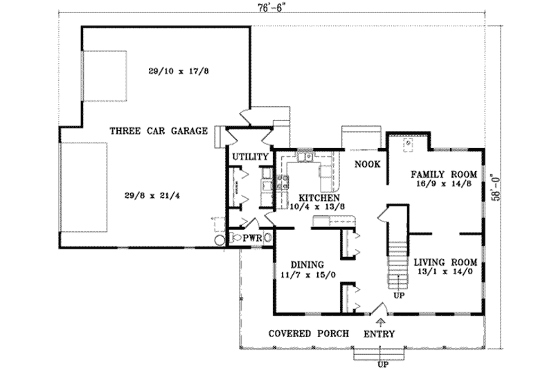 House Blueprint - Floor Plan - Main Floor for Traditional House Plan #1-976 - 4 bed, 2.5 bath