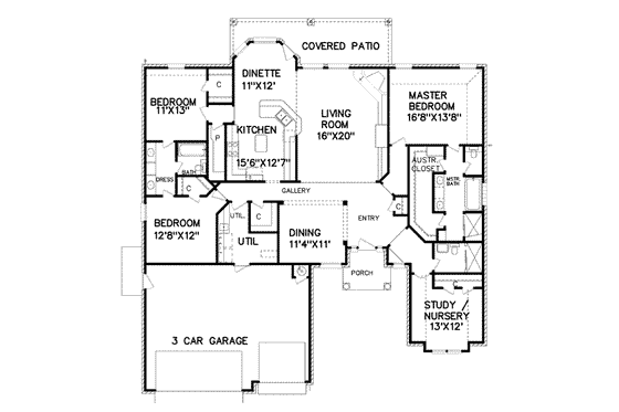 Floor Plan - Main Floor for European House Plan #65-411 - 4 bed, 3 bath