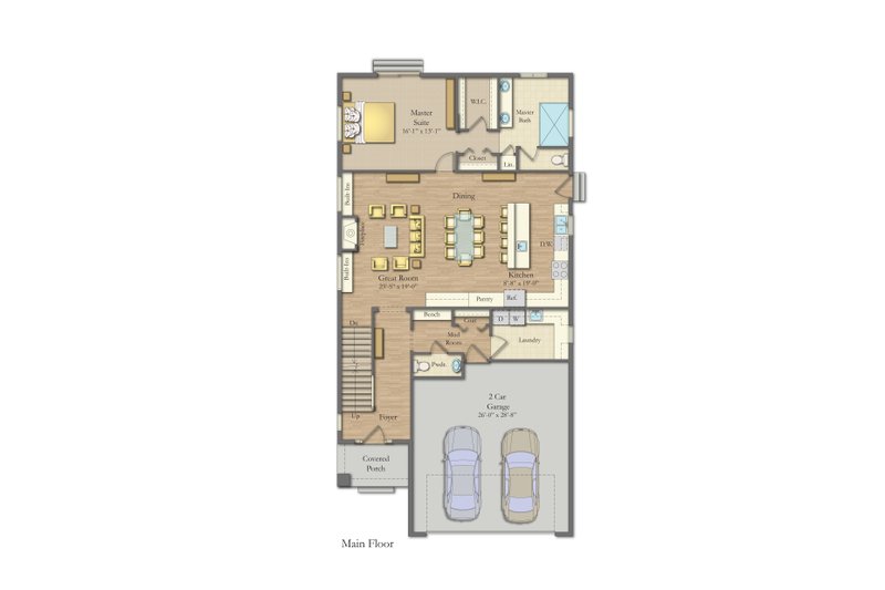 House Design - Floor Plan - Main Floor for Craftsman House Plan #1057-43 - 3 bed, 2.5 bath
