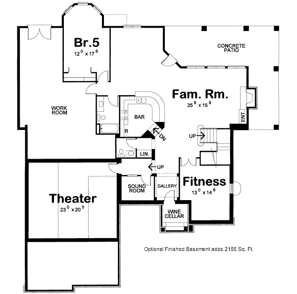 Architectural House Design - Traditional Floor Plan - Lower Floor Plan #20-1671