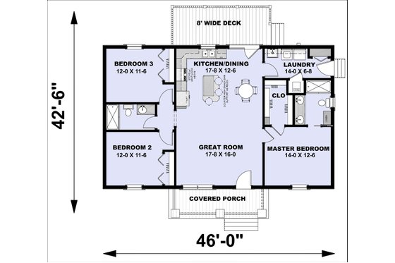 Floor Plan - Main Floor for Farmhouse House Plan #44-227 - 3 bed, 2 bath