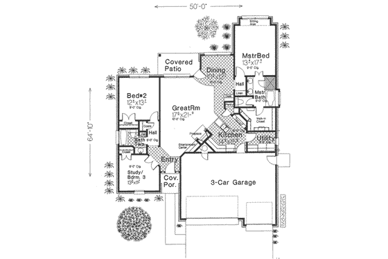 Floor Plan - Main Floor for Traditional House Plan #310-294 - 3 bed, 2 bath