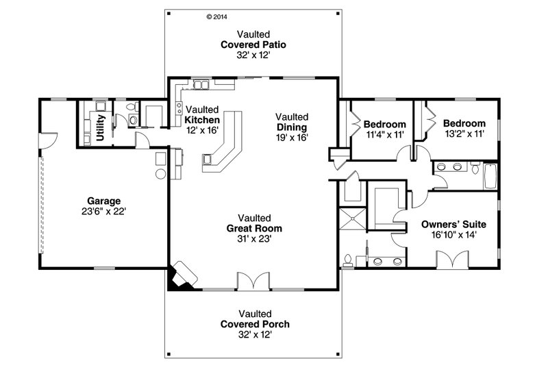 Home Plan - Floor Plan - Main Floor for Ranch House Plan #124-955 - 3 bed, 2.5 bath