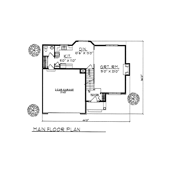 Floor Plan - Main Floor for Traditional House Plan #70-149 - 3 bed, 2.5 bath