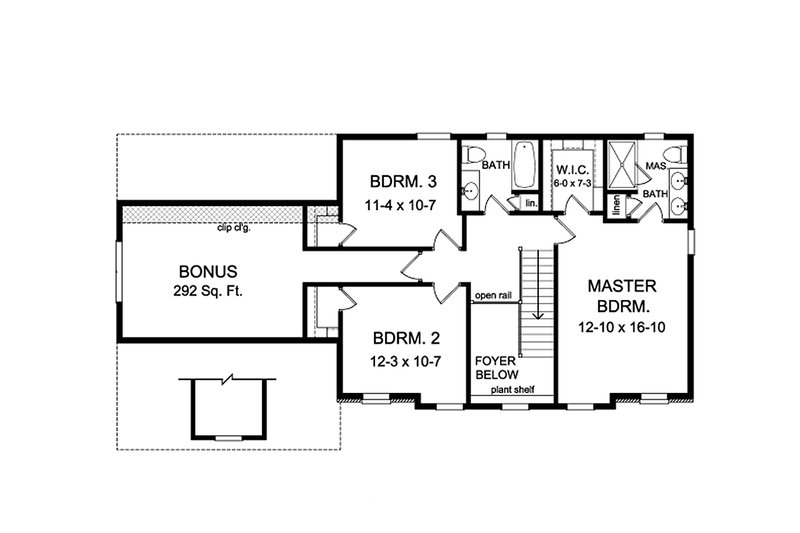 Architectural House Design - Floor Plan - Upper Floor for Colonial House Plan #1010-209 - 3 bed, 2.5 bath