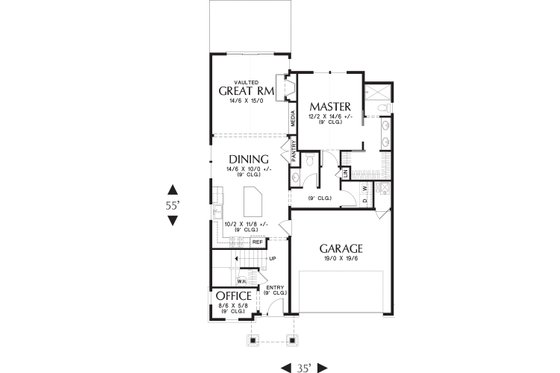 Main Level floor plan - 2100 square foot Craftsman home