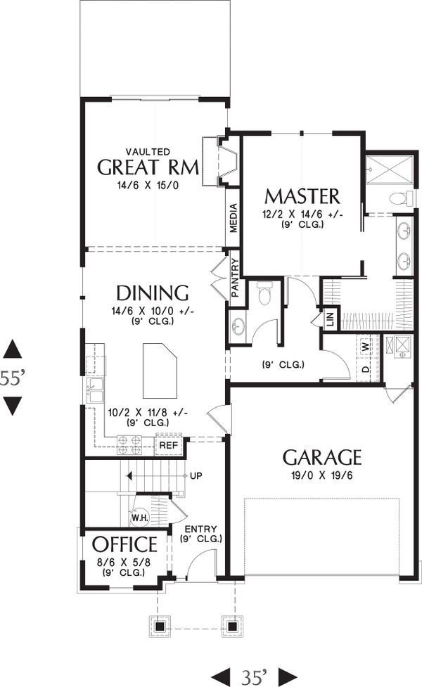 Home Plan - Main Level floor plan - 2100 square foot Craftsman home