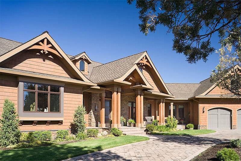 Architectural House Design - Front View - 5300 square foot Craftsman home