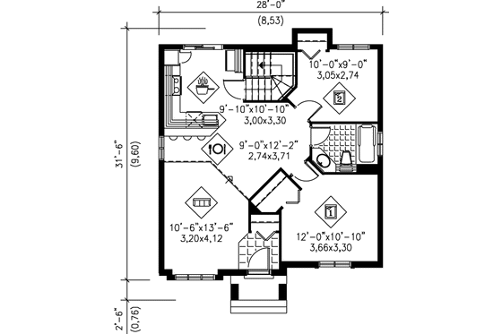 Floor Plan - Main Floor House Plan #25-1030 - 2 bed, 1 bath