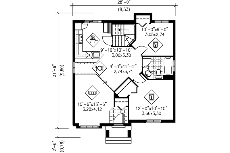 House Blueprint - Floor Plan - Main Floor House Plan #25-1030 - 2 bed, 1 bath