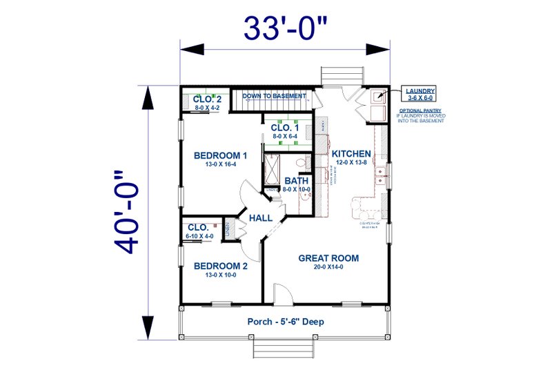 Home Plan - Floor Plan - Main Floor for Cottage House Plan #44-260 - 2 bed, 1 bath
