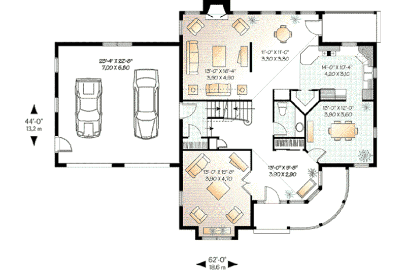 Architectural House Design - Floor Plan - Main Floor for Victorian House Plan #23-370 - 3 bed, 2.5 bath