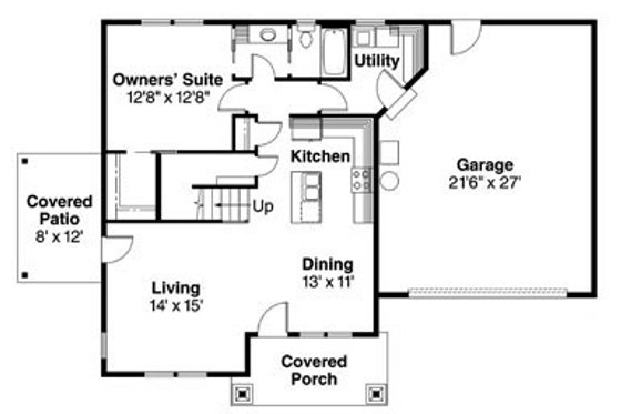 Floor Plan - Main Floor for Craftsman House Plan #124-746 - 3 bed, 2 bath